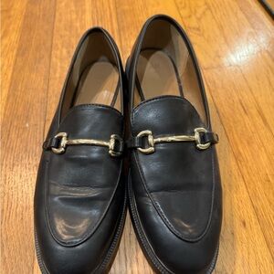 H&M Black Leather Loafers with Gold Accent